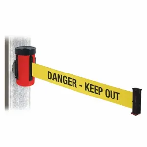 RETRACTA-BELT WH700RD-DKO-MM Retractable Belt Barrier, Yellow With Black Text, Danger - Keep Out, Powder Coated | CT8ZEU 48VZ58