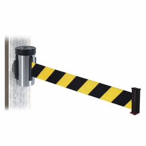 RETRACTA-BELT WH700SS-BYD-MM Retractable Belt Barrier, Black And Yellow Diagonal Striped, Satin Stainless Steel | CT8YPN 48VY81