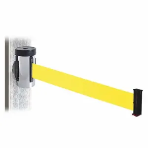 RETRACTA-BELT WH700SS-YW-MM Retractable Belt Barrier, Yellow, Satin Stainless Steel, 10 ft Belt Length | CT8ZHX 48VY55