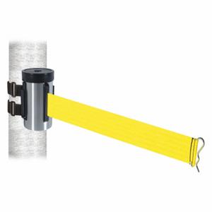RETRACTA-BELT WH700SS-YW-V Retractable Belt Barrier, Yellow, Satin Stainless Steel, 10 ft Belt Length | CT8ZHY 48VY68