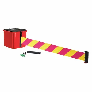 RETRACTA-BELT WM412RD15-MYD-RE Retractable Belt Barrier, Magenta And Yellow Diagonal Stripe, Red, 15 ft Belt Length | CT8YVB 52CZ77