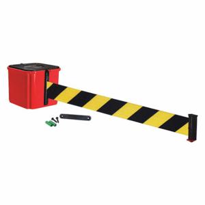 RETRACTA-BELT WM412RD25-BYD-RE Retractable Belt Barrier, Black And Yellow Diagonal Striped, Red, 25 ft Belt Length | CT8YPF 52CZ16