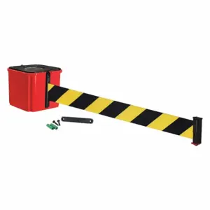 RETRACTA-BELT WM412RD15-BYD-RE Retractable Belt Barrier, Black And Yellow Diagonal Striped, Red, 15 ft Belt Length | CT8YNZ 52CY86