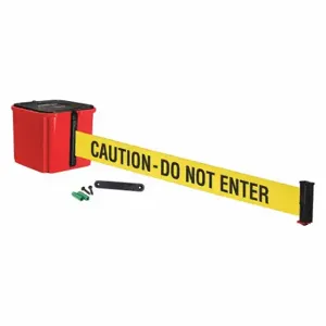 RETRACTA-BELT WM412RD25-CAU-RE Retractable Belt Barrier, Yellow With Black Text, Red | CT8ZGC 52CZ17