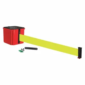 RETRACTA-BELT WM412RD20-FY-RE Retractable Belt Barrier, Fluorescent Yellow, Red, 20 ft Belt Length | CT8YUA 52CZ05