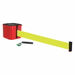 RETRACTA-BELT WM412RD30-FY-RE Retractable Belt Barrier, Fluorescent Yellow, Red, 30 ft Belt Length | CT8YUF 52CZ35