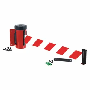 RETRACTA-BELT WM700RD-RWD-RE Wall Mounted Retractable Belt Barrier, Red and White Diagonal Striped, Red | CT8ZKR 40CK40