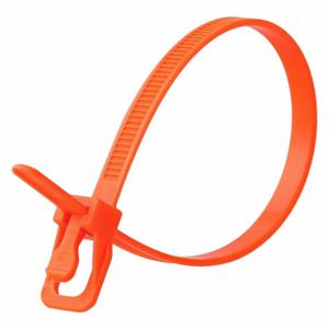 RETYZ EVT-S16FO-TA Releasable Cable Tie, 16 Inch Length, Fluorescent Orange, Max. 119 mm Bundle Dia, 100 PK | CT8ZXH 800EK3