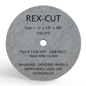 REX CUT 132814OF Cotton Fiber Pipe Thread Wheel, 3 x 1/8 x 3/8 Inch Size, 16000 RPM, 25/Pack | CM7ZGR