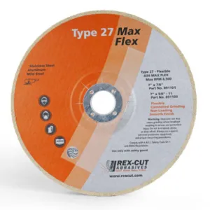 REX CUT 891103 Center Wheel, Type 27, 7 Inch Dia., 5/8 - 11 Inch Arbor, Aluminum Oxide 54 Grain, 8500 RPM | CM7ZHJ