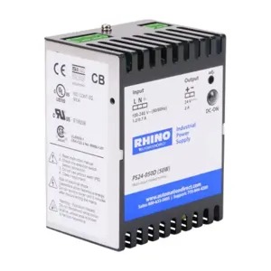 RHINO PS24-050D Switching Power Supply, 24 VDC At 2A/48W, 120/240 VAC Nominal Input, 1-Phase, Enclosed | CV7VMQ