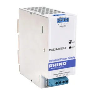 RHINO PSB24-060S-3 Switching Power Supply, 24 VDC At 2.5A/60W, 480 VAC Nominal Input, 3-Phase, Enclosed | CV7VMY