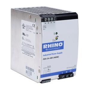 RHINO PSH-24-480 Switching Power Supply, 24 VDC At 20A/480W, 120/240 VAC Nominal Input, 1-Phase, Enclosed | CV7VQB