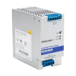 RHINO PSN24-480-3 Switching Power Supply, 24 VDC At 20A/480W, 480 VAC Nominal Input, 3-Phase, Enclosed | CV7VRD