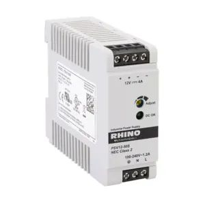 RHINO PSV12-50S Switching Power Supply, 12 VDC At 4A/48W, 120/240 VAC Nominal Input, 1-Phase, Enclosed | CV7VTH