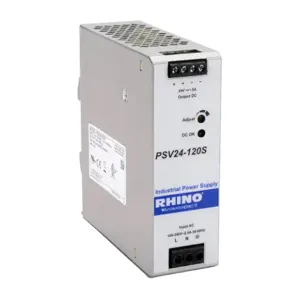 RHINO PSV24-120S Switching Power Supply, 24 VDC At 5A/120W, 120/240 VAC Nominal Input, 1-Phase, Enclosed | CV7VTK