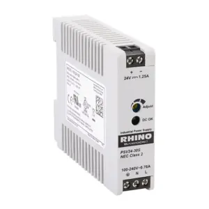 RHINO PSV24-30S Switching Power Supply, 24 VDC At 1.25A/30W, 120/240 VAC Nominal Input, 1-Phase, Enclosed | CV7VTM