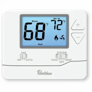 ROBERTSHAW RS8110 Digital Wall Thermostat, Non-Progra mmable, Heat Pump With Aux | CT9CCX 361YF7