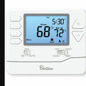 ROBERTSHAW RS8210 Digital Wall Thermostat, Non-Progra mmable, Heat Pump With Aux, Digital | CT9CCW 361YG0