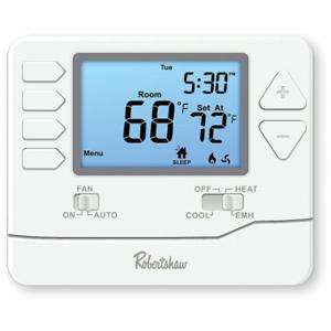 ROBERTSHAW RS8210 Digital Wall Thermostat, Non-Progra mmable, Heat Pump With Aux, Digital | CT9CCW 361YG0