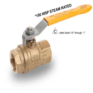 RUB VALVES S92G41 Ball Valve, 1-1/4 Inch NPT Size, Brass, Female, Full Port, Lever, Packing Gland | CF3FQG