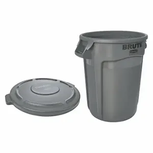 RUBBERMAID FG263200GRAY,FG263100GRAY Trash Can, BRUTER, Round, 32 gal Capacity, 27 1/4 Inch Heightt, Gray | CT9FLX 41MX87