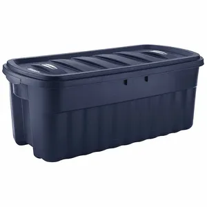 RUBBERMAID RMRT500000 Storage Tote, 50 gal, 43 Inch x 21 1/4 Inch x 17 7/8 Inch, Dark Blue/Metallic Body | CT9FQE 60VZ24