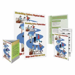 SAFETYPOSTER SW0156-SAFEKIT Safe System Kit, Stretching Before Physical Effort Helps Avoid Pain And Strain | CT9QYP 35LL53