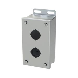 SAGINAW SCE-2PBSS Pushbutton Enclosure, 2 Holes, 30mm, 6 x 4 x 3 Inch Size, Wall Mount, 304 Stainless Steel | CV6QXU