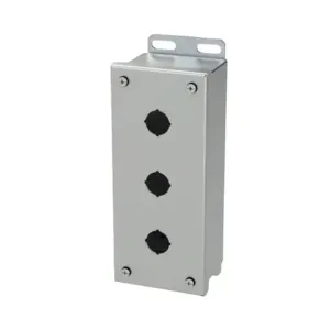 SAGINAW SCE-3PBSSI Pushbutton Enclosure, 3 Holes, 22mm, 8 x 4 x 3 Inch Size, Wall Mount, 304 Stainless Steel | CV6RBW