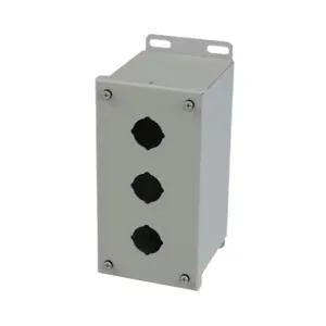 SAGINAW SCE-3PBX Pushbutton Enclosure, 3 Holes, 30mm, 8 x 4 x 5 Inch Size, Wall Mount, Carbon Steel | CV6RBX