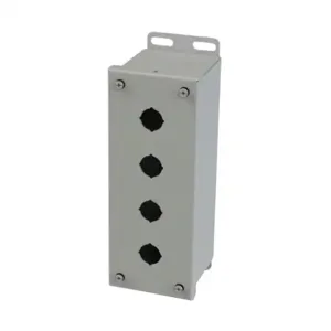 SAGINAW SCE-4PBGX Pushbutton Enclosure, 4 Holes, 22mm, 9 x 4 x 4 Inch Size, Wall Mount, Carbon Steel | CV6RCG