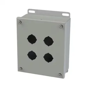 SAGINAW SCE-4SPB Pushbutton Enclosure, 4 Holes, 30mm, 8 x 7 x 3 Inch Size, Wall Mount, Carbon Steel | CV6RCX