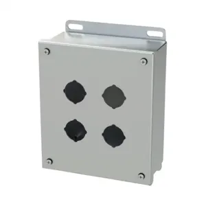 SAGINAW SCE-4SPBSS Pushbutton Enclosure, 4 Holes, 30mm, 8 x 7 x 3 Inch Size, Wall Mount, 304 Stainless Steel | CV6RDB