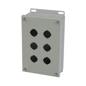 SAGINAW SCE-6PB Pushbutton Enclosure, 6 Holes, 30mm, 10 x 7 x 3 Inch Size, Wall Mount, Carbon Steel | CV6REL