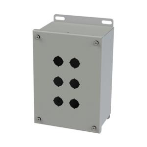 SAGINAW SCE-6PBGX Pushbutton Enclosure, 6 Holes, 22mm, 9 x 6 x 5 Inch Size, Wall Mount, Carbon Steel | CV6REM