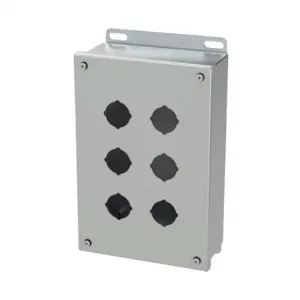 SAGINAW SCE-6PBSS6 Pushbutton Enclosure, 6 Holes, 30mm, 10 x 7 x 3 Inch Size, Wall Mount | CV6RET