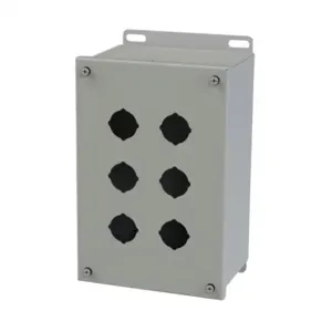 SAGINAW SCE-6PBX Pushbutton Enclosure, 6 Holes, 30mm, 10 x 7 x 5 Inch Size, Wall Mount, Carbon Steel | CV6REY