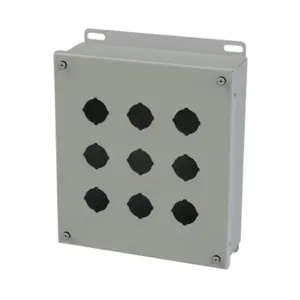 SAGINAW SCE-9PB Pushbutton Enclosure, 9 Holes, 30mm, 10 x 9 x 3 Inch Size, Wall Mount, Carbon Steel | CV6RGJ