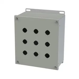 SAGINAW SCE-9PBGX Pushbutton Enclosure, 9 Holes, 22mm, 9 x 7 x 5 Inch Size, Wall Mount, Carbon Steel | CV6RGK