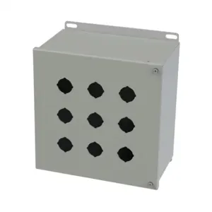 SAGINAW SCE-9PBH Pushbutton Enclosure, 9 Holes, 30mm, 10 x 10 x 6 Inch Size, Wall Mount, Carbon Steel | CV6RGL