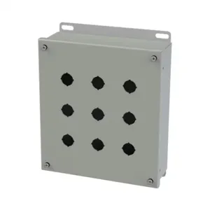 SAGINAW SCE-9PBI Pushbutton Enclosure, 9 Holes, 22mm, 10 x 9 x 3 Inch Size, Wall Mount, Carbon Steel | CV6RGT