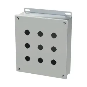 SAGINAW SCE-9PBSSI Pushbutton Enclosure, 9 Holes, 22mm, 10 x 9 x 3 Inch Size, Wall Mount | CV6RGX