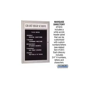 SALSBURY INDUSTRIES 1024 Marquee Directory, 24 x 36 x 2.25 Inch Size, Aluminium | CE7HFX