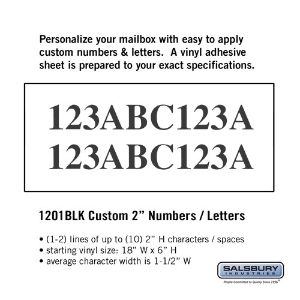 SALSBURY INDUSTRIES 1201BLK Custom Letter and Number Set, 1.5 x 2 Inch Size, Horizontal, Black Vinyl | CE7GWM