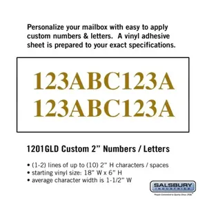 SALSBURY INDUSTRIES 1201GLD Custom Letter and Number Set, 1.5 x 2 Inch Size, Horizontal, Gold Vinyl | CE7GWQ