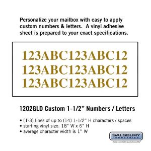 SALSBURY INDUSTRIES 1202GLD Benutzerdefiniertes Buchstaben- und Zahlenset, 18 x 6 Zoll Größe, horizontal, goldenes Vinyl | CE7GWP