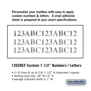 SALSBURY INDUSTRIES 1202REF Custom Letter and Number Set, 18 x 6 Inch Size, Horizontal, Reflective Vinyl | CE7GWT