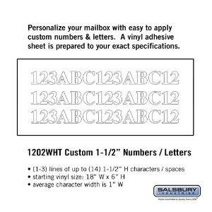 SALSBURY INDUSTRIES 1202WHT Custom Letter and Number Set, 18 x 6 Inch Size, Horizontal, White Vinyl | CE7GWW
