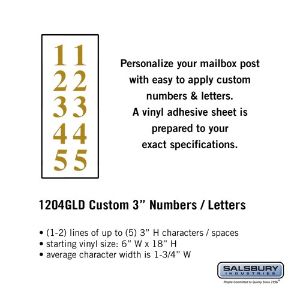 SALSBURY INDUSTRIES 1204GLD Benutzerdefiniertes Buchstaben- und Zahlenset, 1.75 x 3 Zoll Größe, vertikal, goldenes Vinyl | CE7GXC
